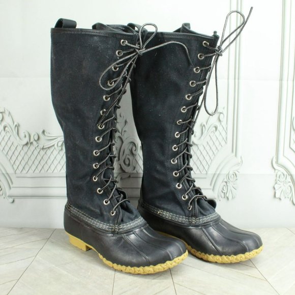 LL Bean Black Waxed Leather Unlined Hunting Tall Duck Boots Size 6 M - Picture 3 of 9